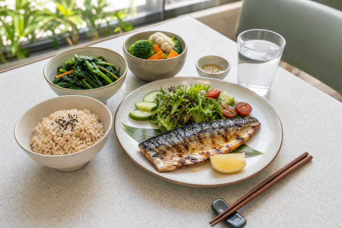 Healthy balanced meal with grilled fish and vegetables supporting weight management in Singapore