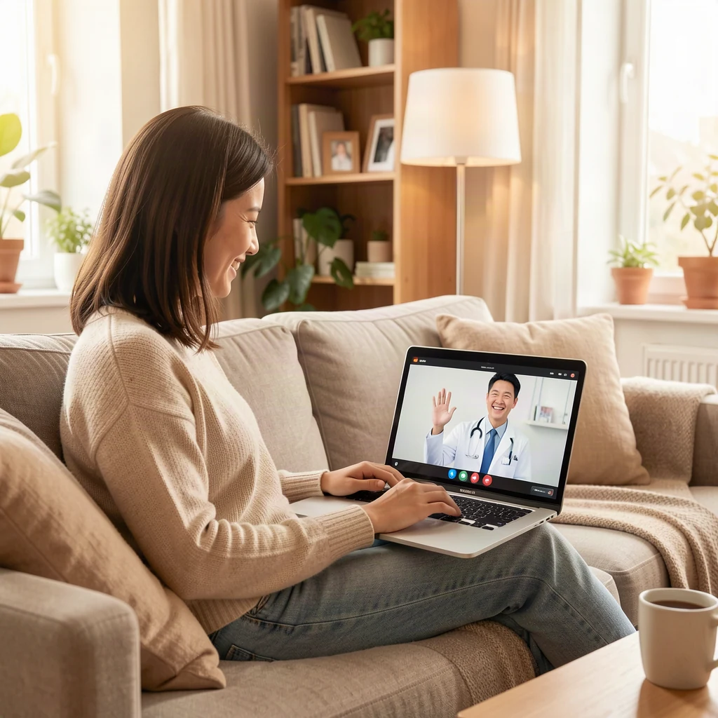 Patient having a video teleconsultation at home